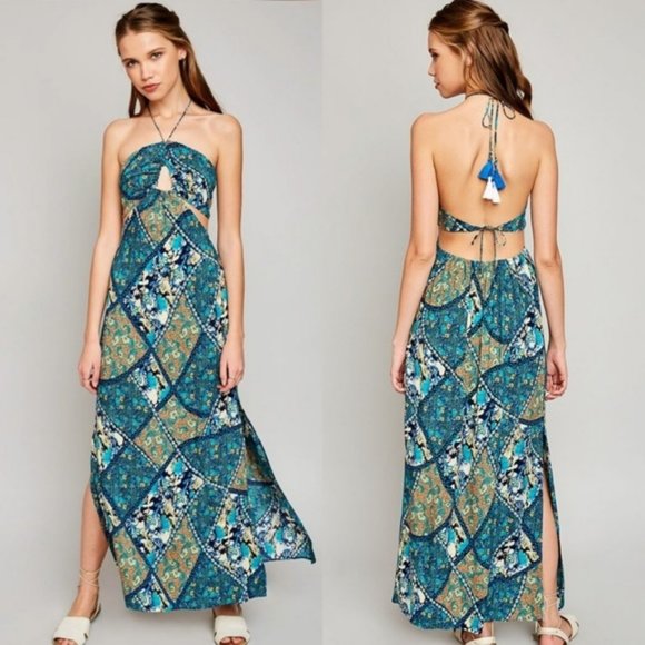 Teal Key Hole Maxi Dress - Picture 3 of 5